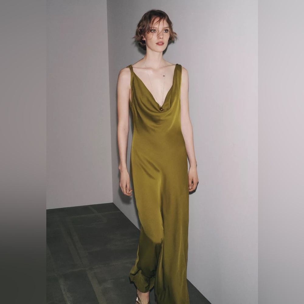 ZW COLLECTION Satin Long Dress - Olive Green